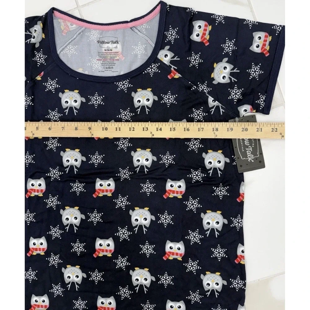 Women's Pajama Top Pillow Talk Owl Snowflake Short Sleeve Medium‎